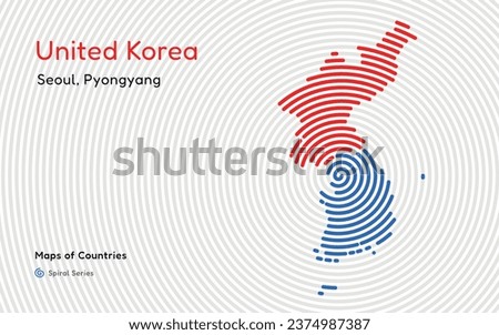 Creative map of South and North Korea. Political map. Seoul, Pyongyang. United Korea. Capital. World Countries vector maps. Spiral fingerprint series