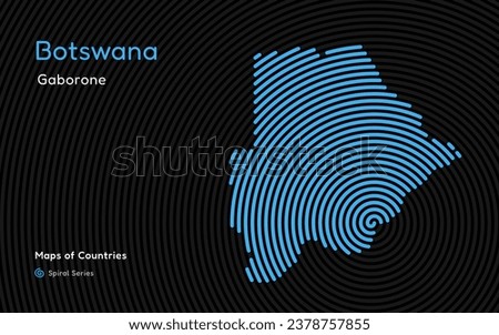 Abstract Map of Botswana in a Circle Spiral Pattern with a Capital of Gabarone. African Set.
