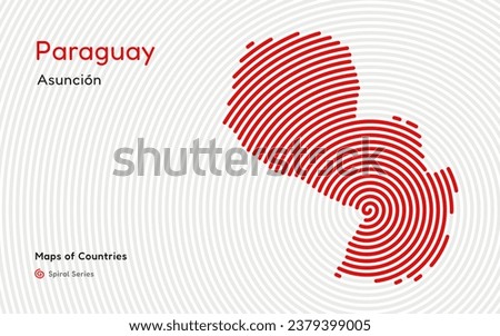 Creative map of Paraguay. Political map. Asuncion. Capital. World Countries vector maps series. Spiral fingerprint series