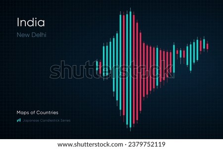 India, Bharat map is shown in a chart with bars and lines. Japanese candlestick chart Series