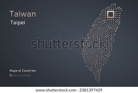 Creative map of Taiwan. Political map. Taipei. Capital. World Countries vector maps series. Microchip Series
