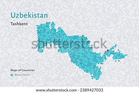 Uzbekistan Map with a capital of Tashkent Shown in a Mosaic Pattern