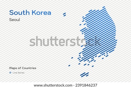 South Korea Map with a capital of Seoul shown in a blue Line Pattern. World Countries line pattern vector maps series.