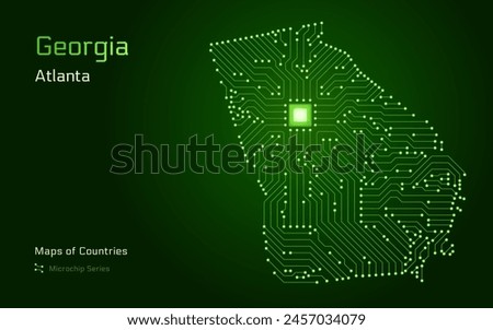 Georgia Map with a capital of Atlanta Shown in a Microchip Pattern. E-government. TSMC. American states vector maps. Microchip Series