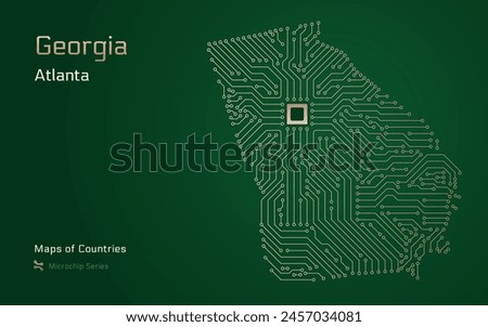 Georgia Map with a capital of Atlanta Shown in a Microchip Pattern. E-government. TSMC. American states vector maps. Microchip Series