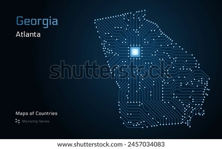 Georgia Map with a capital of Atlanta Shown in a Microchip Pattern. E-government. TSMC. American states vector maps. Microchip Series