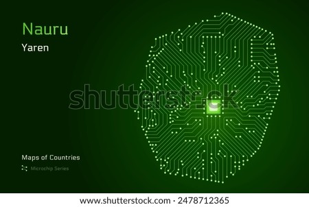 A vector map of Nauru created from a microchip pattern, with the capital Yaren depicted as a microchip