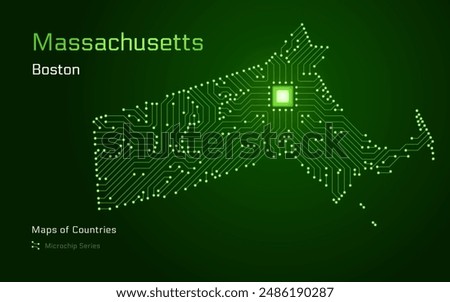 Massachusetts Map with a capital of Boston Shown in a Microchip Pattern. Boston dynamics, Massachusetts Institute of Technology. United States vector maps. Microchip Series	