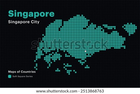 Creative Dotted Map of Singapore with capital Singapore City. Soft Square dots