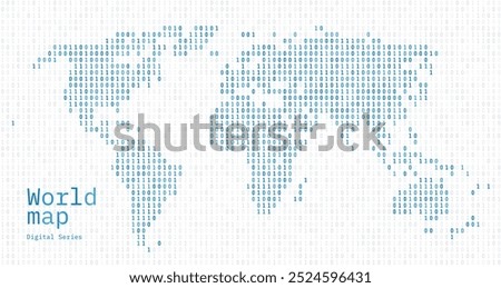 White World Map Shown in Binary Code Pattern. Green Matrix numbers, zero, one.	