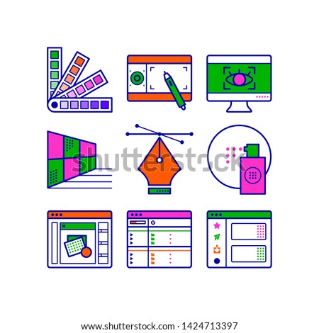 Simple Set of Graphic design tool icons. Contains icons a color charts, tablet, spray, graphic program, ftp and more.