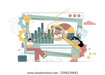 Data analysis. Enterprise strategies. Losses. Searching for reasons for falling sales. Vector flat illustration