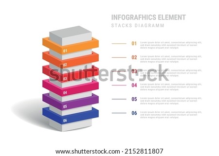 Infographic element in the form of a tower or stack with multi-colored positions. Vector stock image