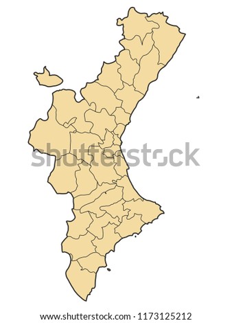 Detailed map of the Valencian Community with regional division