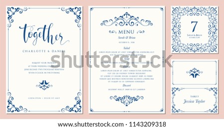 Similar – Image, Stock Photo Wedding Table place with a card over envelope near flowers and feathers, mockup