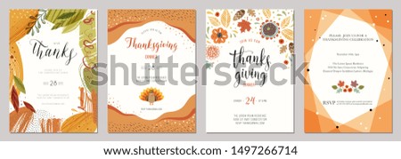 Thanksgiving greeting cards and invitations. Vector illustration. 