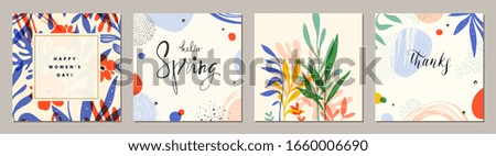 Happy Women's Day. Hello Spring. Trendy abstract square art templates. Suitable for social media posts, mobile apps, banners design and web/internet ads. Vector fashion backgrounds.