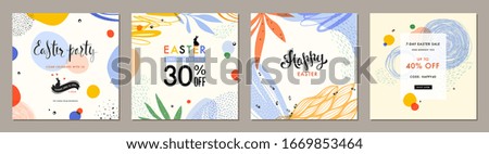 Trendy Easter square abstract templates. Suitable for social media posts, mobile apps, cards, invitations, banners design and web/internet ads. Vector illustration.