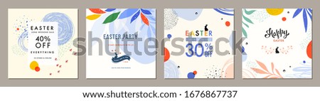 Trendy Easter square abstract templates. Suitable for social media posts, mobile apps, cards, invitations, banners design and web/internet ads. Vector illustration.