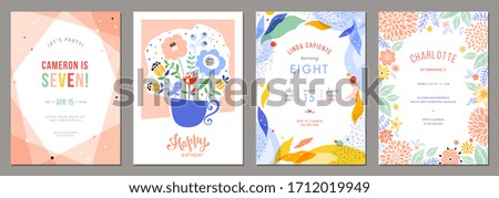 Set of floral universal artistic templates. Good for birthday, bridal and baby shower. Vector illustration.