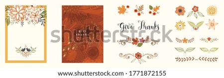 Universal autumn template and design elements. Good for Thanksgiving greeting cards, invitations, flyers and other graphic design. Vector illustration.