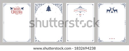 Ornate Merry Christmas greeting cards. Universal trendy business and corporate Winter Holidays art templates. Vector backgrounds.