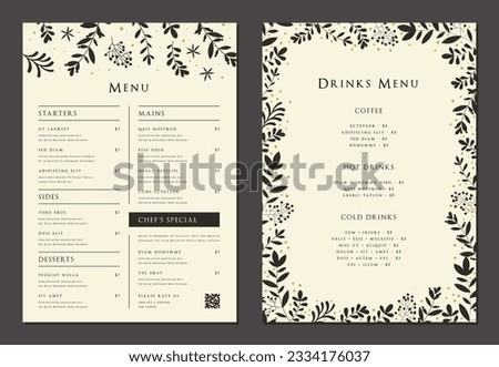 Floral elegant templates. Wedding and restaurant menu. Good for banners, greeting and business cards, invitations, flyers, brochure, post in social networks, advertising, events and page cover.