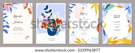 Set of creative artistic templates with abstract and floral elements. For poster, greeting and business card, invitation, flyer, banner, brochure, email header, advertising, events and page cover.