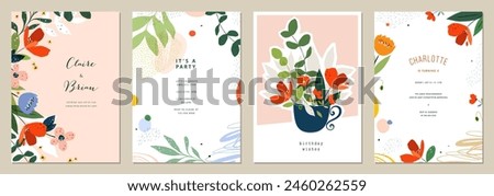 Floral abstract art templates. For wedding invitation, birthday and Mothers Day cards, flyer, poster, banner, brochure, menu, email header, post in social networks, advertising, events and page cover.