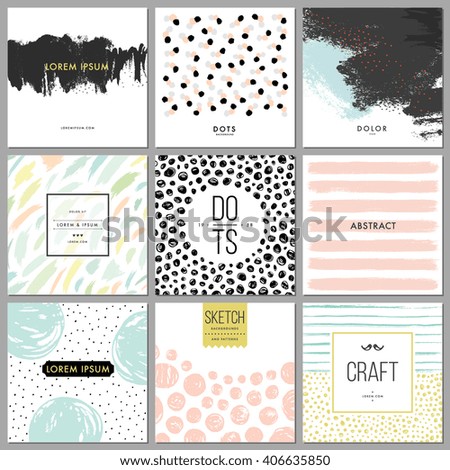 Set of universal cards. Hand drawn cards with abstract grunge textures. Use for printed materials, invitations, greeting cards, covers, placards, posters, postcards, brochures and flyers.