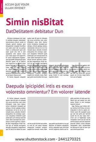 magazine mockup, annual report mockup with pink headers, four-column layout, A4, 8x11 in