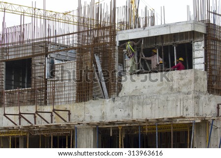 Bangalore, Karnataka, India - September 15, 2010: Overhead metro construction in bangalore city
