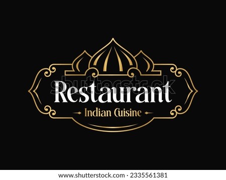 Indian restaurant royal luxury logo. Arabian style badge. Halal food.