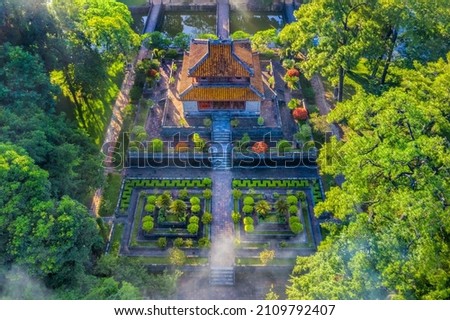Minh Mang tomb near the Imperial City with the Purple Forbidden City within the Citadel in Hue, Vietnam. Imperial Royal Palace of Nguyen dynasty in Hue. Hue is a popular  ストックフォト © 