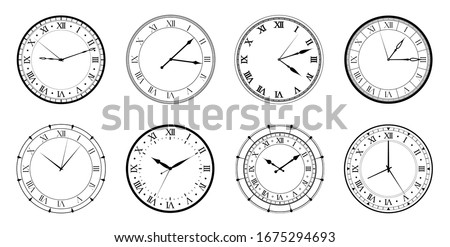 Vintage watch. Set of different watches. Watch set. Time. Any watch to choose from. Vector graphics on a white background in a flat style.