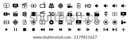 Cinema icons set. Movie Icons collection. Clapper board icon set. Contains such icon as film, movie, tv, video and more. Movie, Video icons, Collection film, TV sign. Vector illustration.