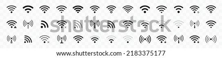 WiFi icon set. Wireless internet symbol. Different black wifi icon set. Set of free WiFi and zone sign. Set of sign for connect of network. Hotspot icon. Vector illustration