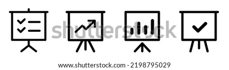 Presentation board icon set. Whiteboard icon design. Presentation board icon design element suitable for websites. Business presentation office white board isolated vector mockup