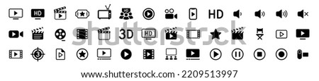 Cinema icons set. Movie Icons collection. Clapper board icon set. Contains such icon as film, movie, tv, video and more. Movie, Video icons, Collection film, TV sign. Vector illustration.