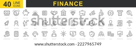 Money icon set. Business and finance editable stroke line icon. Money, finance, payments elements. Icon set with money, bank, check, law, auction, exchance, payment, wallet, deposit, piggy, calculator