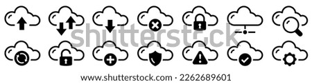 Cloud flat icon. Upload and download cloud. Cloud service and network related. Clouds with arrows up and down and more. Vector illustration
