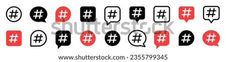 Hashtag icon big set. Hashtag icon symbol. Social Media icon. Popular trend for social media tags - the hash icon symbol. Hashtag symbol. Blogging. Vector illustration.