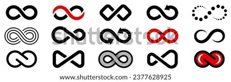 Infinity symbol set. Arrow infinity. Set of infinity icons. Eternal, limitless, endless, life logo, unlimited. Vector illustration.