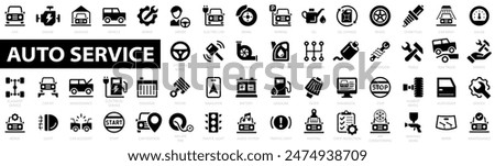 Auto service icon set. Car garage icons set. Auto service, tools, screwdriver, wrench, hammer, gear, car, repair, engine and more. Vector illustration