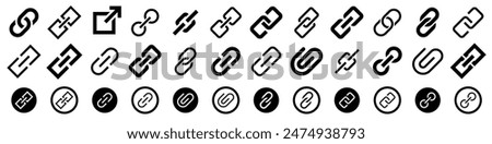 Link big icon set. Chain, link icon vector. External link. Attach link chain. Internet url icon symbol. Connection, attachment, connect, hyperlink, designInternet URL. Vector illustration.