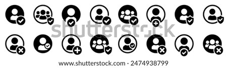 User accept icon set. Profile with checkmark icon. Accept new user. Add user. Delete user. Vector illustration