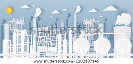 Paper art style of white industry landscape with standard industrial for Non-polluting in the morning city on summer,fresh air in the city community,ecological concept,flat style,vector illustration.