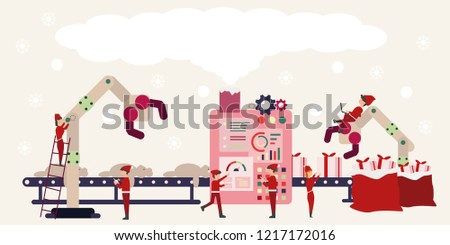 Engineer santa claus staff making gift at factory for kid in winter christmas and new year,flat design style,vector cartoon character illustration.