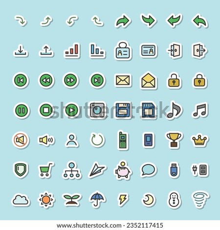 Sticker-style business illustration icon set