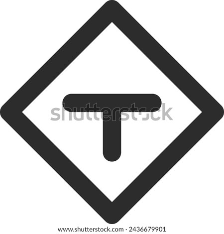 Line drawing single illustration of mini sign with T-shaped road intersection